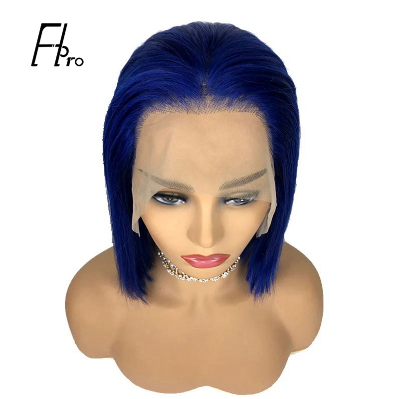 Blue Bob Wig 180% Density Straight 13×4 Lace Front Human Hair Wig Natural Hairline